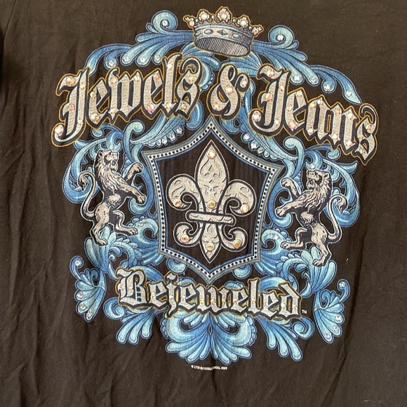 Bejeweled jewels & jeans black blue bedazzled long sleeve Tshirt sweater sz XL - Picture 3 of 16